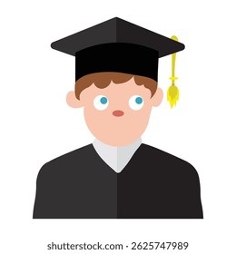 Simple cartoon graduate icon. Vector illustration of a cartoon boy wearing a graduation gown and graduation cap.