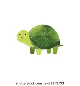 Simple cartoon green turtle with yellow head and shell