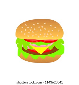 simple cartoon hamburger icon on white background, cute vector illustration burger fast food