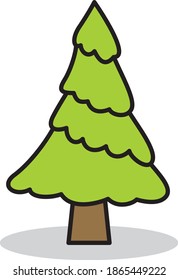 Simple cartoon hand drawn vector Christmas tree with ornaments