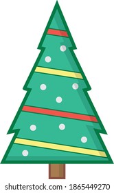 Simple cartoon hand drawn vector Christmas tree with ornaments