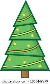 Simple cartoon hand drawn vector Christmas tree with ornaments