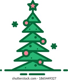 Simple cartoon hand drawn vector Christmas tree with ornaments