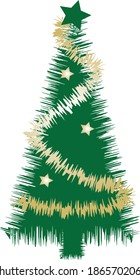 Simple cartoon hand drawn vector Christmas tree with ornaments