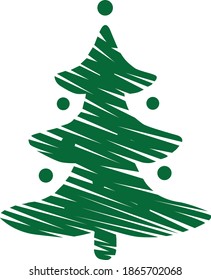 Simple cartoon hand drawn vector Christmas tree with ornaments