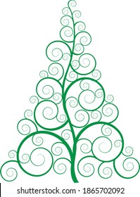 Simple cartoon hand drawn vector Christmas tree with ornaments