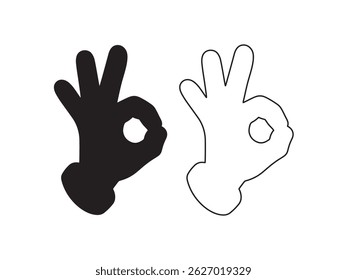 Simple cartoon hands okay sign silhouette vector flat illustration design. Cartoon hands okay sign outline.