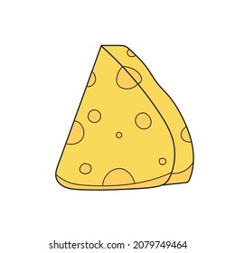 Einfaches Cartoon-Symbol. Cartoon-Käse. Dreiecksstück. Gelber Schweizer Käse mit Löchern in einfachem, niedlichem handgezeichnet Stil. Isolierte Vektorgrafik-Sammlung.