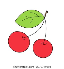 Un simple icono de caricatura. Cereza de caricatura aislada en fondo blanco. Ilustración del vector