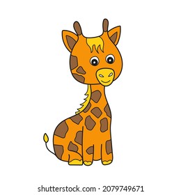 Simple cartoon icon. Cute giraffe on white background, animal vector illustration