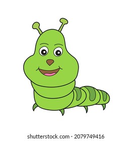 Simple cartoon icon. Cute green simple caterpillar insect vector isolated on white.