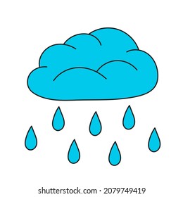 Simple cartoon icon. Cute raining cloud. Vector on white