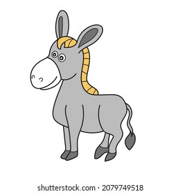Simple cartoon icon. Cartoon donkey - cute character for children. Vector illustration in cartoon style.