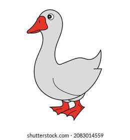 Simple cartoon icon. Goose isolated on white background. Vector illustration of domestic farm bird in cartoon simple flat style.