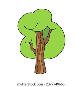 Simple cartoon icon. Green tree icon on white. Nature concept, park forest