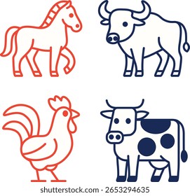 Simple Cartoon Icon Illustration of Farm Animals