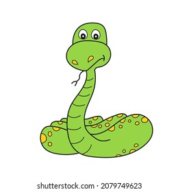 Simple cartoon icon. Cartoon illustration of a green snake on white