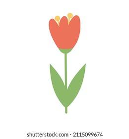 Simple Cartoon Icon On White Background - Tulip Blooms. 8 March. Women Spring Day