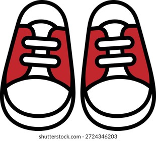 Icono de dibujos animados simple de un par de Pequeños zapatos de bebé rojos y blancos para bebés