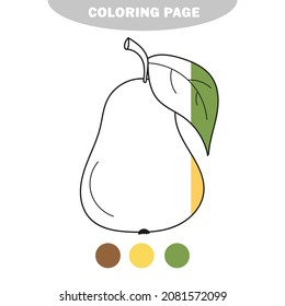 Simple cartoon icon. Pear icon. Isolated object. Pear logo. Vector illustration on white background. Half painted picture with color samples