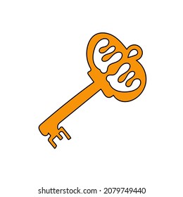 Simple cartoon icon. Vintage key vector illustration isolated on white background, cartoon retro golden key icon design