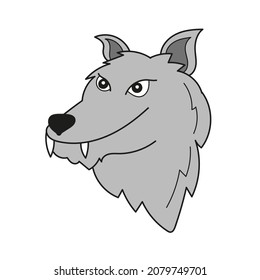 Simple cartoon icon. Wolf Head image for preschool kids on white