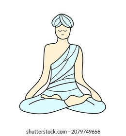 Simple cartoon icon. Cartoon yogi man meditating in a yoga pose. Kids activity image