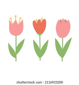 Simple cartoon icons on white background - tulip blooms. 8 March. Women spring day