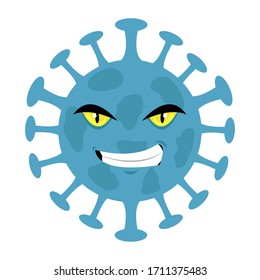 Simple Cartoon Illustration of Blue Corona Virus on White Background