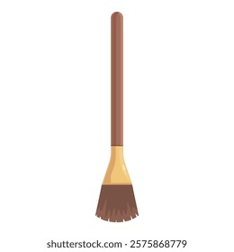 Simple cartoon illustration of a broom with a long wooden handle and a golden neck, isolated on a white background