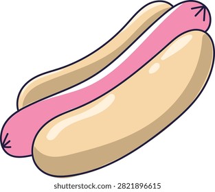 A simple cartoon illustration of a classic hot dog nestled in a plain bun, ready for toppings.