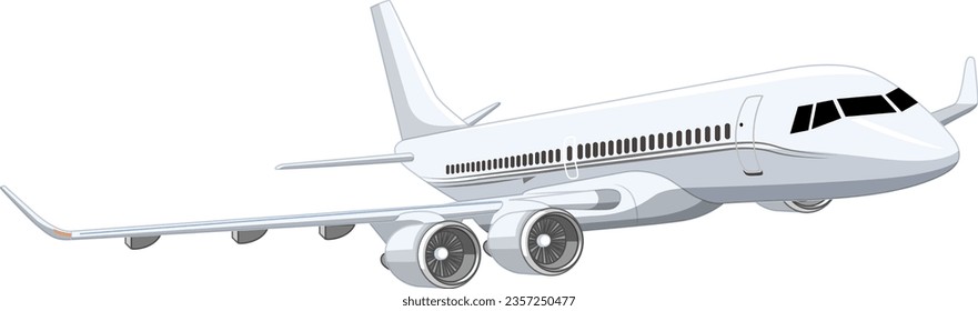 A simple cartoon illustration of a commercial airline airplane flying isolated on a white background