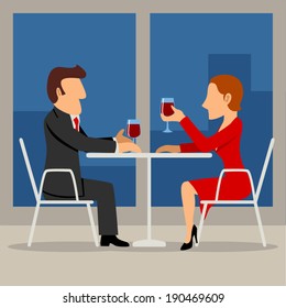 Simple cartoon illustration of a couple having a date