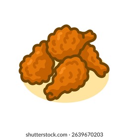 Simple Cartoon Illustration of Crispy Fried Chicken Wings on Plate Food