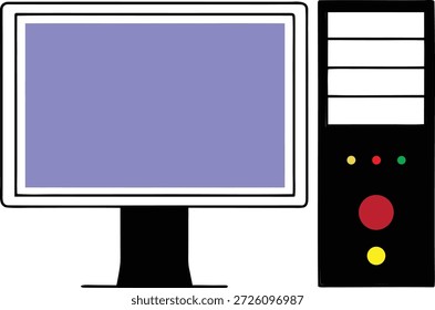 Una simple ilustración de dibujos animados de un sistema informático de escritorio con un monitor y una torre de CPU