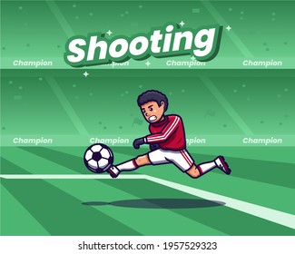 Simple Cartoon Illustration Football Player Shooting