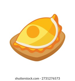 Uma ilustração de desenho animado simples de um ovo frito em uma fatia de torrada, isolado em um fundo branco.