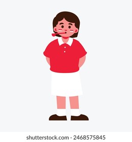 A simple cartoon illustration of a girl in a red shirt and white skirt, Play Indonesia Independence day game