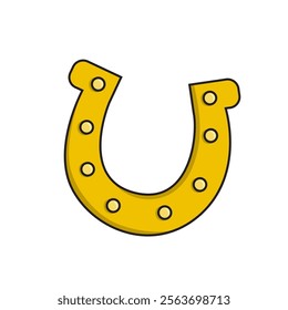 A simple cartoon illustration of a golden horseshoe. This image is commonly associated with good luck, fortune, and protection. It's a minimalistic design for Irish traditions and St. Patrick's Day.