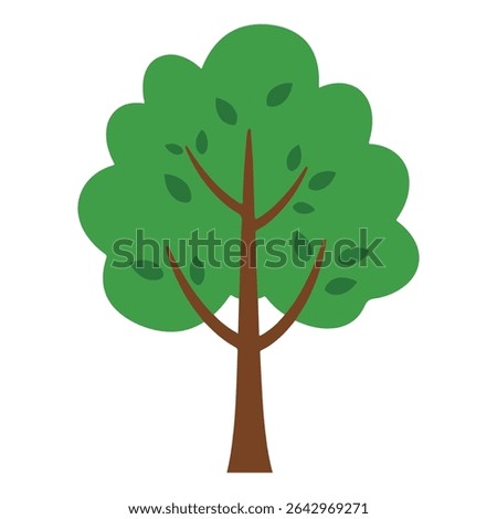 A simple cartoon illustration of a green deciduous tree with a brown trunk. A basic, versatile graphic for nature, environment, ecology, or park-related designs and icons.
