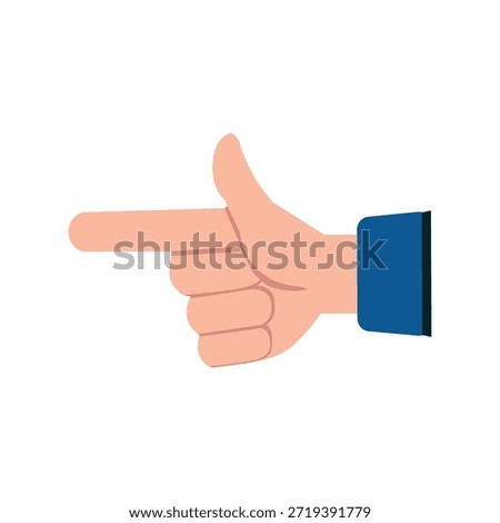 A simple cartoon illustration of a hand pointing to the left with a blue sleeve on a white background. The image is a graphic representation of a gesture, often used to indicate direction, guidance, or suggestion. The illustration style is minimal and clean, making it suitable for various design applications, such as icons, symbols, or educational materials.