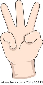 A simple cartoon illustration of a human hand displaying three fingers up with a clean and minimal design.