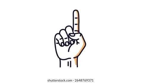 A simple cartoon illustration of a human hand gesturing the number one with the index finger pointed upwards