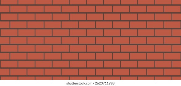 Simple cartoon illustration of an orange brick wall. Pattern, backdrop or construction themed design element