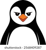 A simple, cartoon illustration of a penguin with a grumpy expression.