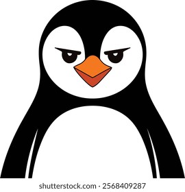 A simple, cartoon illustration of a penguin with a grumpy expression.