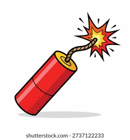 A simple cartoon illustration of a red dynamite stick with a lit fuse, ready to explode.