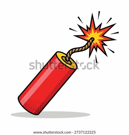 A simple cartoon illustration of a red dynamite stick with a lit fuse, emitting sparks, on a white background.