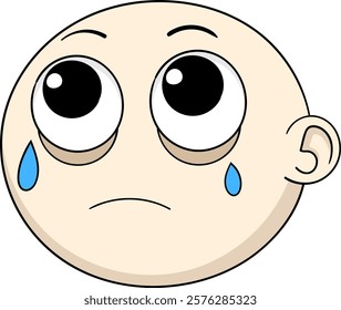 A simple cartoon illustration of a sad face with large, expressive eyes and tears streaming down, conveying a feeling of sorrow or disappointment