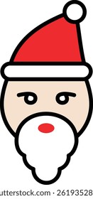 Simple cartoon illustration of Santa Claus face with red hat and white beard
